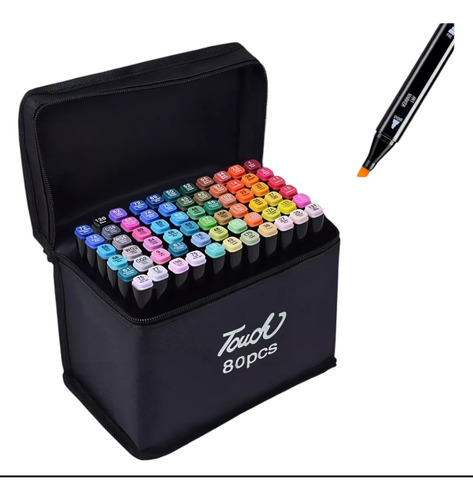 Conjunto de marcadores de duas pontas Touch X80 - estojo preto