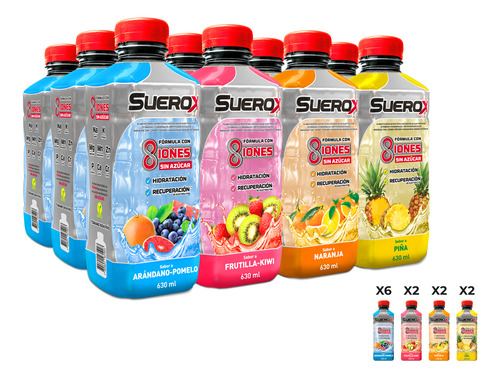 Pack Suerox Surtido X12 630 Ml (6 Ara, 2 Na, 2 Pi, 2 Fru)