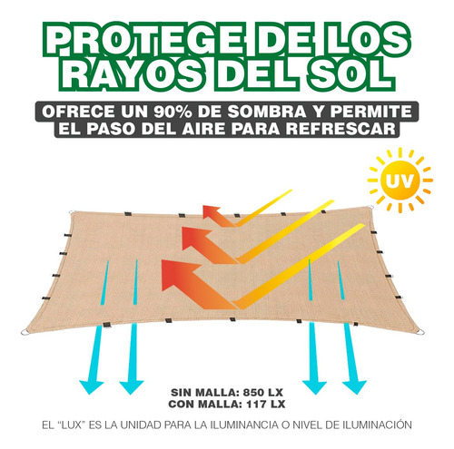 Imagen 6 de 10 de Malla Sombra 90% Raschel Beige De 3mx3m Lista Para Colocar