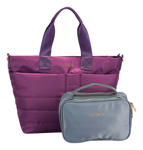 Dúo Huser Tote+cosmetiquera Para Mujer Duobf23hs061502 Acabado de los herrajes Oro Color Morado Color de la correa de hombro Morado Diseño de la tela Capitonado