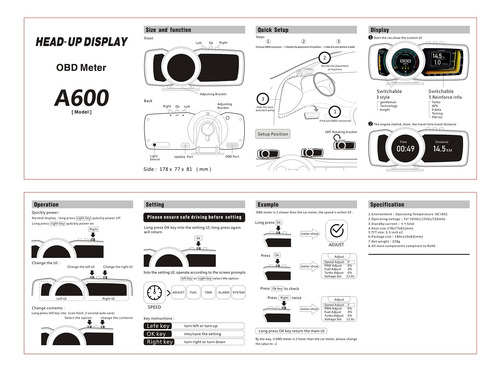Imagen 10 de 12 de Coche Head-up Display Universal Hud Obd 2 Gps Temperatura