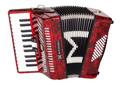 Acordeon Michael 48 Baixos Acm4803 Prd Vermelha Com Case Nf
