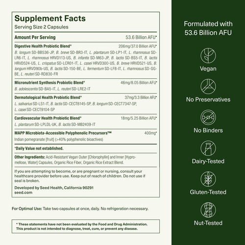 Suplemento Seed Ds-01 Daily Synbiotic 60 Cápsulas Veganas