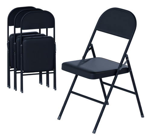 Mubson Reven set de 4 sillas plegables metalicas sillas exteriores color negro liso