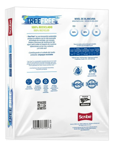 Papel Bond Scribe Tree Free Bco. Tam.carta 75 Grs. 500 Hojas