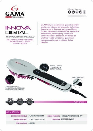 Imagen 10 de 10 de Cepillo Antifrizz Ion De Cabello Planchita D Pelo Gama (130) - Garantia Oficial - Alisado Anti Frizz - Sano Y Brillante