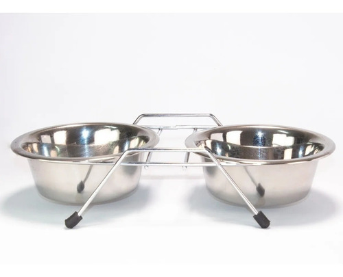 Imagen 2 de 3 de Comedero Doble De Acero Inox Con Base Para Mascotas De 17 Cm