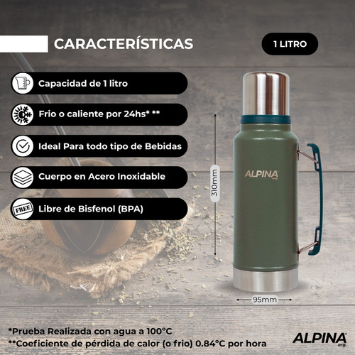 Termo Acero Inoxidable Alpina Classic 1 Litro Verde