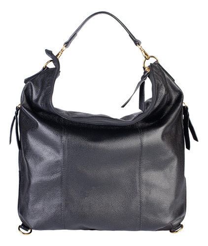 Bolsa Saco Mochila Em Couro Liso Charlote Cor Preto Desenho do tecido Lisa