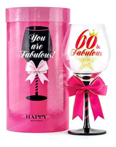 Copa Vino Cumpleaño 60 Fabulosa Para Mujer Regalo Divertido