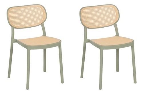 Set De 2 Sillas De Comedor Modernas Cassias Modelo Christian Liso Verde Beige
