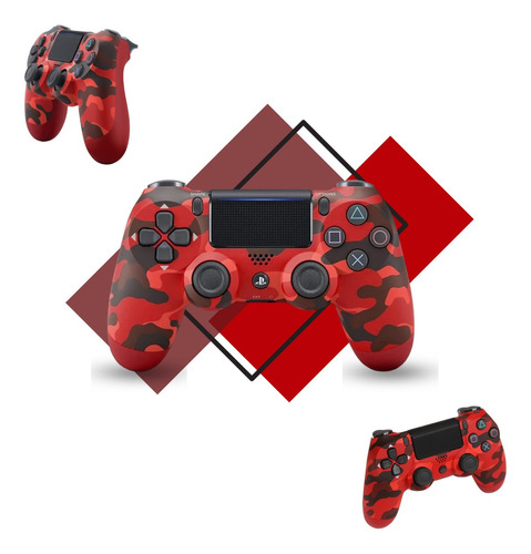 Controle Sem Fio Joystick Manete Compatível Com Console E Pc Cor Camuflado Vermelho Ps4