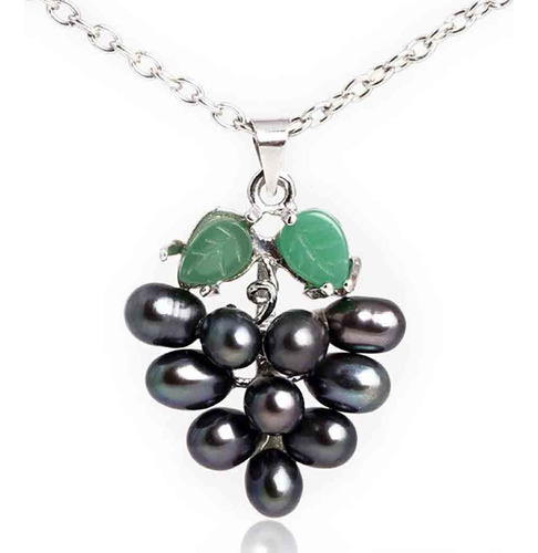 Collar Dije Racimo Uvas Perlas Genuinas Cultivadas Hoja Jade