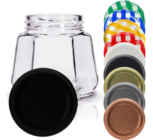 comprar 24 Potes De Vidro Sextavado 230ml Com Tampa E Lacre