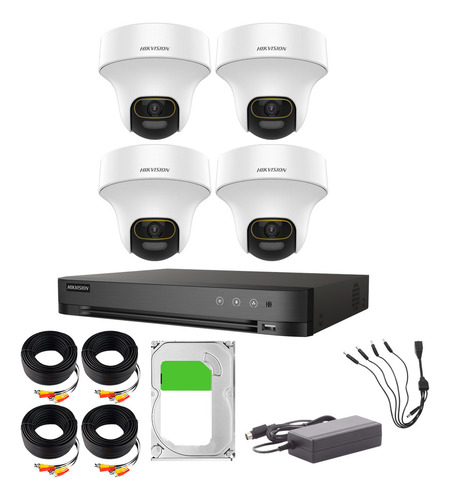 Hikvision Kit De 4 Cámaras De Seguridad Ptz Con Micrófono Integrado Domo Pt 2mp Imagen A Color 24/7 Para Uso En Interior + Dvr 8mp 4 Canales Turbohd + 4 Canales Ip + 3tb Hdd Ids2ce70df3t-plus+3tb