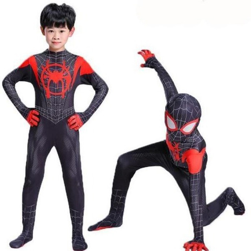 Fantasia Homem-aranha Miles Morales Aranhaverso Traje Negro