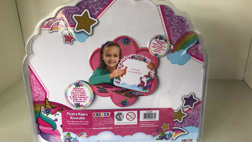 Imagen 5 de 5 de Pizarra Bifaz Kreker Unicorns , 24 Crayones + 4 Fibras + Bor