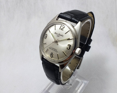 Relógio Suíço Henri Sandoz Corda Manual Perfeito Prateado