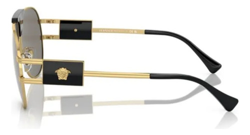 Óculos De Sol Versace Dourado Preto Em Aço 0ve2252 10026g63 Armação Dourada Com Detalhe Preto Haste Dourada Com Detalhe Preto Lente Cinza
