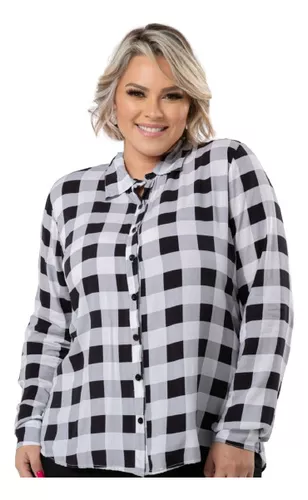 Camisa Xadrez Verde Plus Size Feminina - marytheo