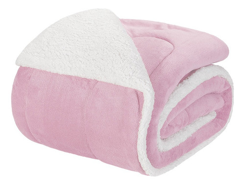 Edredom Cobertor Solteiro Infantil Sherpa Dupla Face Fleece Rosa Velho Liso Felpudo Com Sherpa Dupla Face