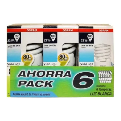 Foco Ahorrador Osram Espiral Luz Fría 6 Pzas