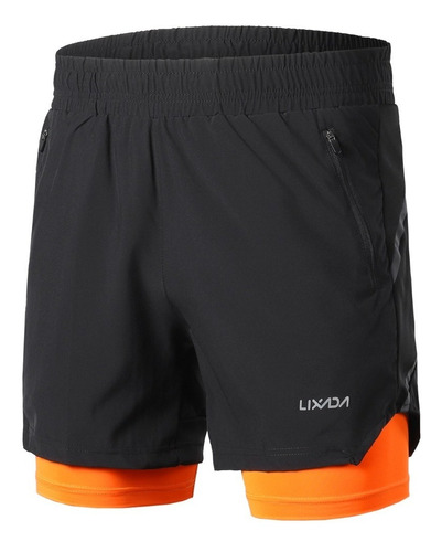 Hombre 2 En 1 Running Shorts Secado Rápido Azul Oscuro L