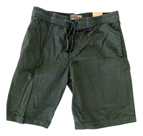 Bermuda Short De Gabardina Casual Playa Con Bolsas Y Jareta