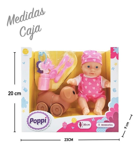 Imagen 4 de 10 de Bebe Poppi Con Mascota + Accesorios - Bebote 20cm Perrito