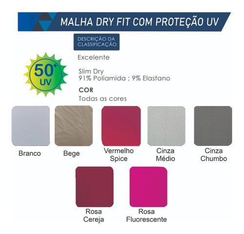 Malha Dry Fit Slim Dry Poliamida C/elastano Proteção Uv 50+ 