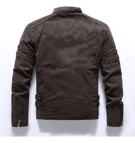 Chamarra Hombre Piel Sintética Cuello Alto
