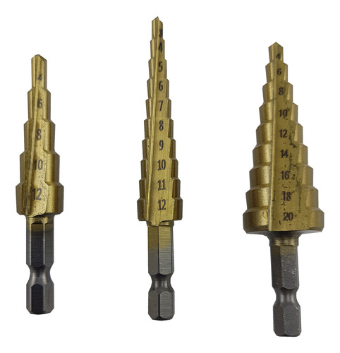 Kit 3pcs Broca Hss Hexagonal De Titânio Cônicas