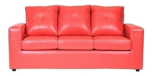 Sofá 3 Cuerpos Con 2 Pouf Cuero Pu Rojo / Muebles América