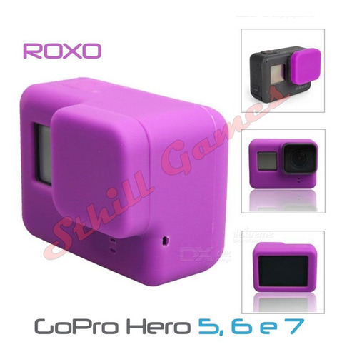 Capa Protetora + Tampa Em Silicone Gopro Hero 5,6 E 7 Violet