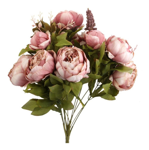 Ramo De Flores Artificiales, Decorativo, Peonias Rosa Fuerte