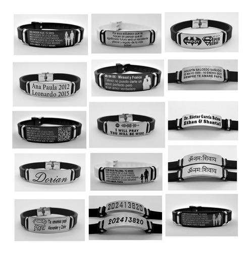 Imagen 10 de 10 de Pulsera Acero Y Silicón Personalizada Grabado Láser M1103