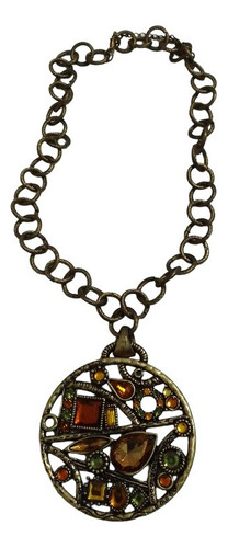 Collar Color Bronce De Cadena Con Medallon Marron