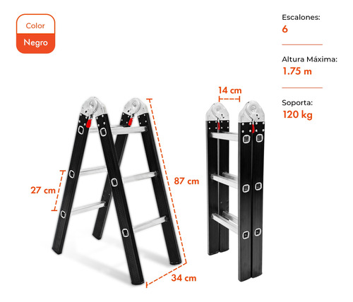 Escalera De Aluminio Tijera 6 Escalones 1,75 M Black Edition