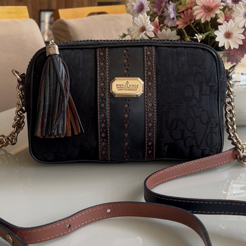 Bolsa Victor Hugo Original Kaia Preto Monograma Ouro Preto