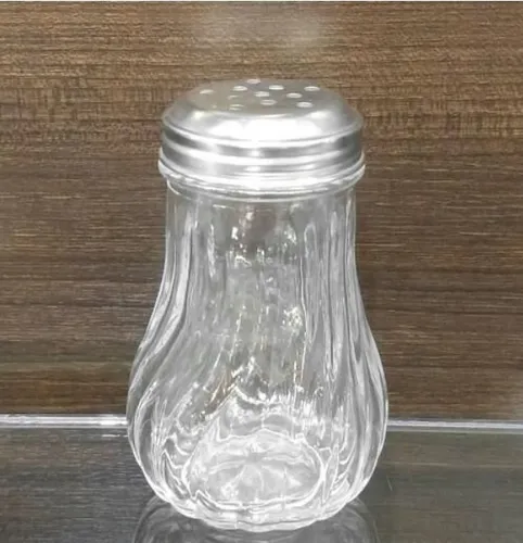 Quesera Azucarera Salero Vidrio Facetado Tapa Acero 10cm Color Transparente