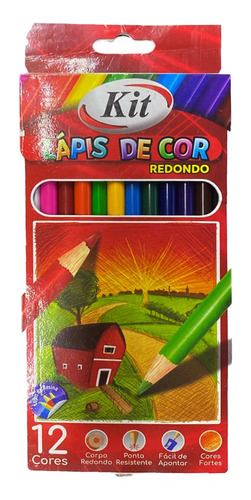 Lapis De Cor Redondo 12 Cores Escolar Ponta Resistente Kit 
