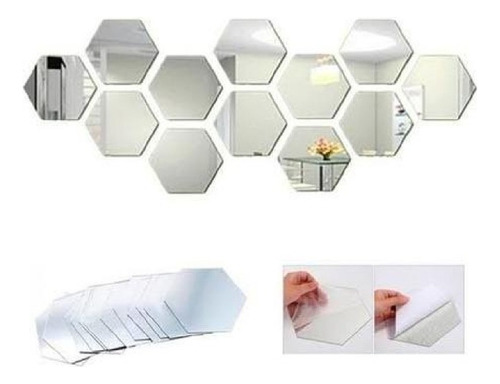 Pack 12 Espejos Adhesivos En Acrilico Hexagonal Decorativo
