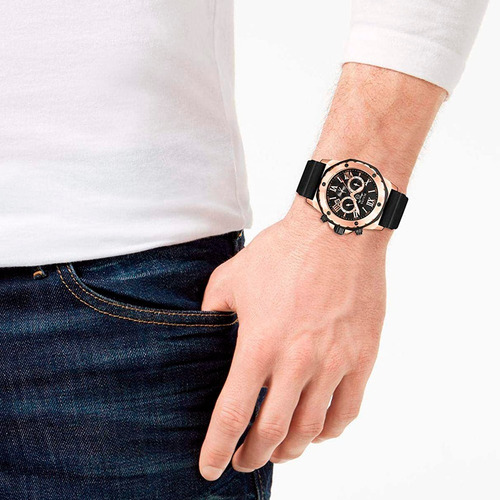 Bulova Marine Star104 Para Hombre Cronógrafo Original 98b104 Correa Negro Bisel Rosa claro Fondo Negro
