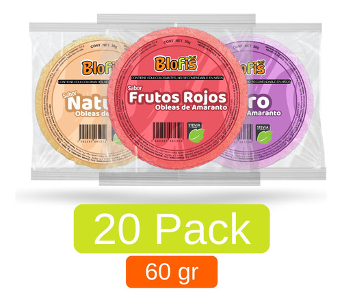 Obleas De Amaranto Bloffis 20pz Snack Saludable Con Estevia
