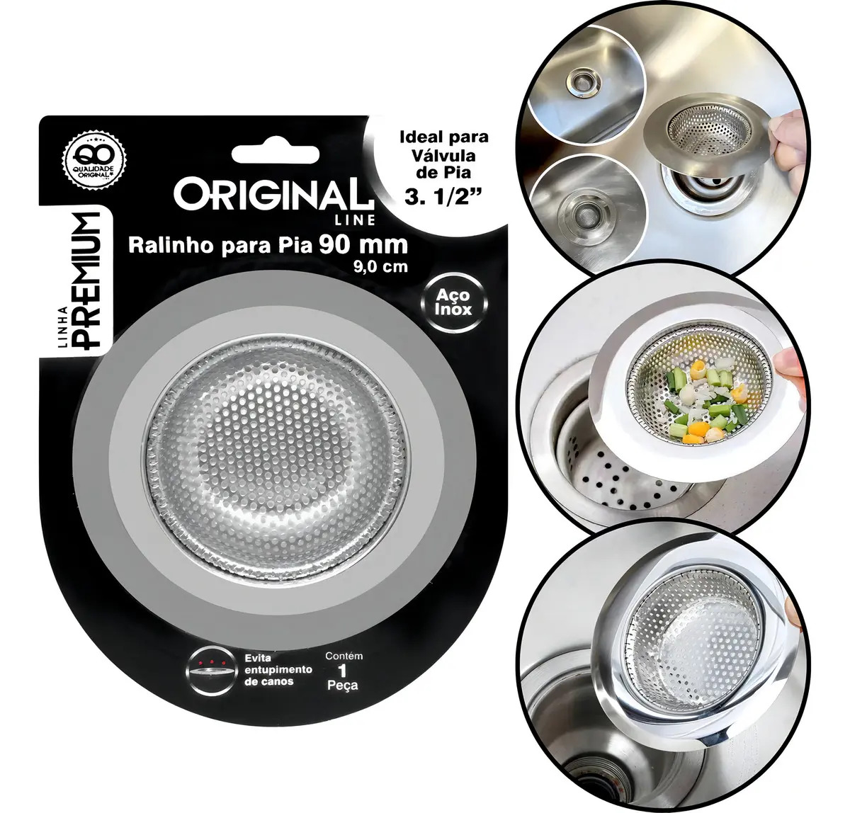 Ralo Cestinha Para Pia de Cozinha em Inox 9cm com Borda Original Line