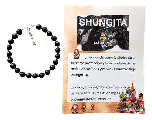 Pulsera Piedra Shungita 6mm Protección + Sanación + Dinero 