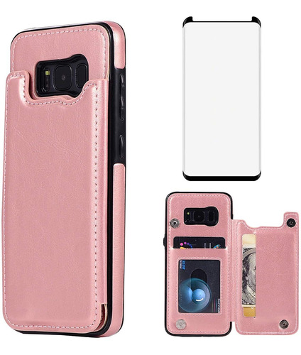 Funda Billetera Para Samsung Galaxy S8 Plus +vidrio Rosa ...