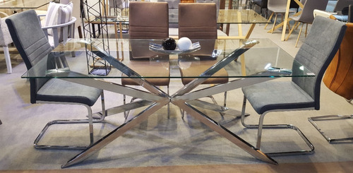 Mesa Comedor Rectangular Vidrio Templado Base Cromada 2 Mt