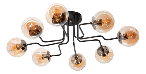 Lámpara Techo Negro Mate E27 40w 8 Luces Estructura Dorado