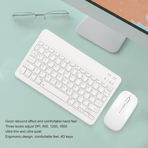 Kits De Mouse Y Tecla Para iPad Tablet Teléfono Bluetooth Blanco Blanco